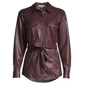 Rebecca Taylor Faux Vegan Leather Oxblood Shirt Jacket With Tie Medium